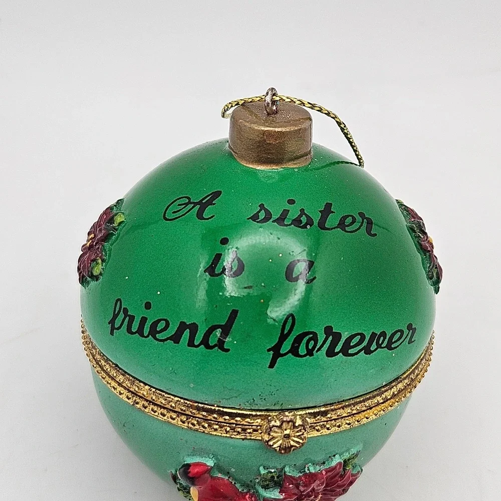 Vintage Christmas Ornament Trinket Box Cardinal A Sister is a Friend Forever